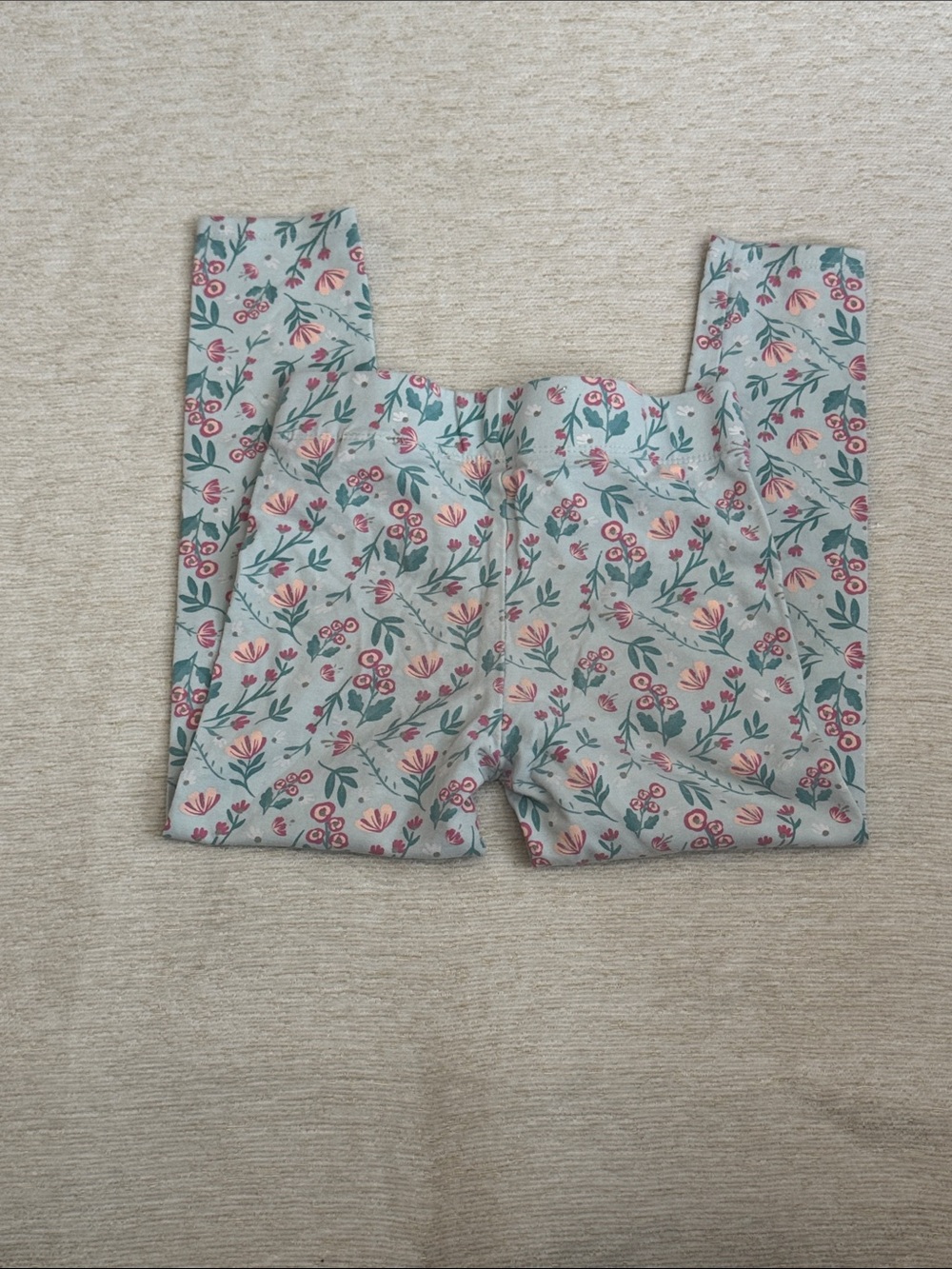 Girls Floral Print Stretch Leggings in White, Pink & Green
